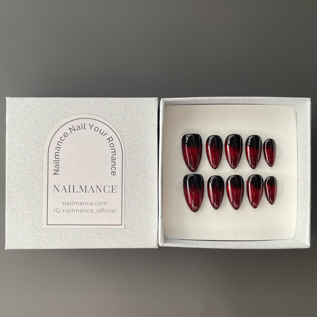 Bold Red Flame Cat Eye Nails - Own the Fire Press-On Nails, presented in the signature NAILMANCE box