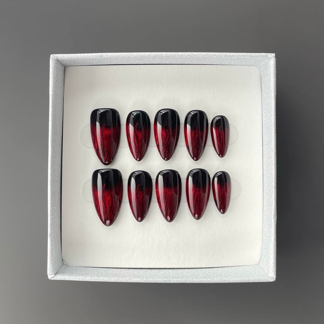 Bold Red Flame Cat Eye Nails - Own the Fire Press-On Nails with a magnetic, hypnotic shimmer