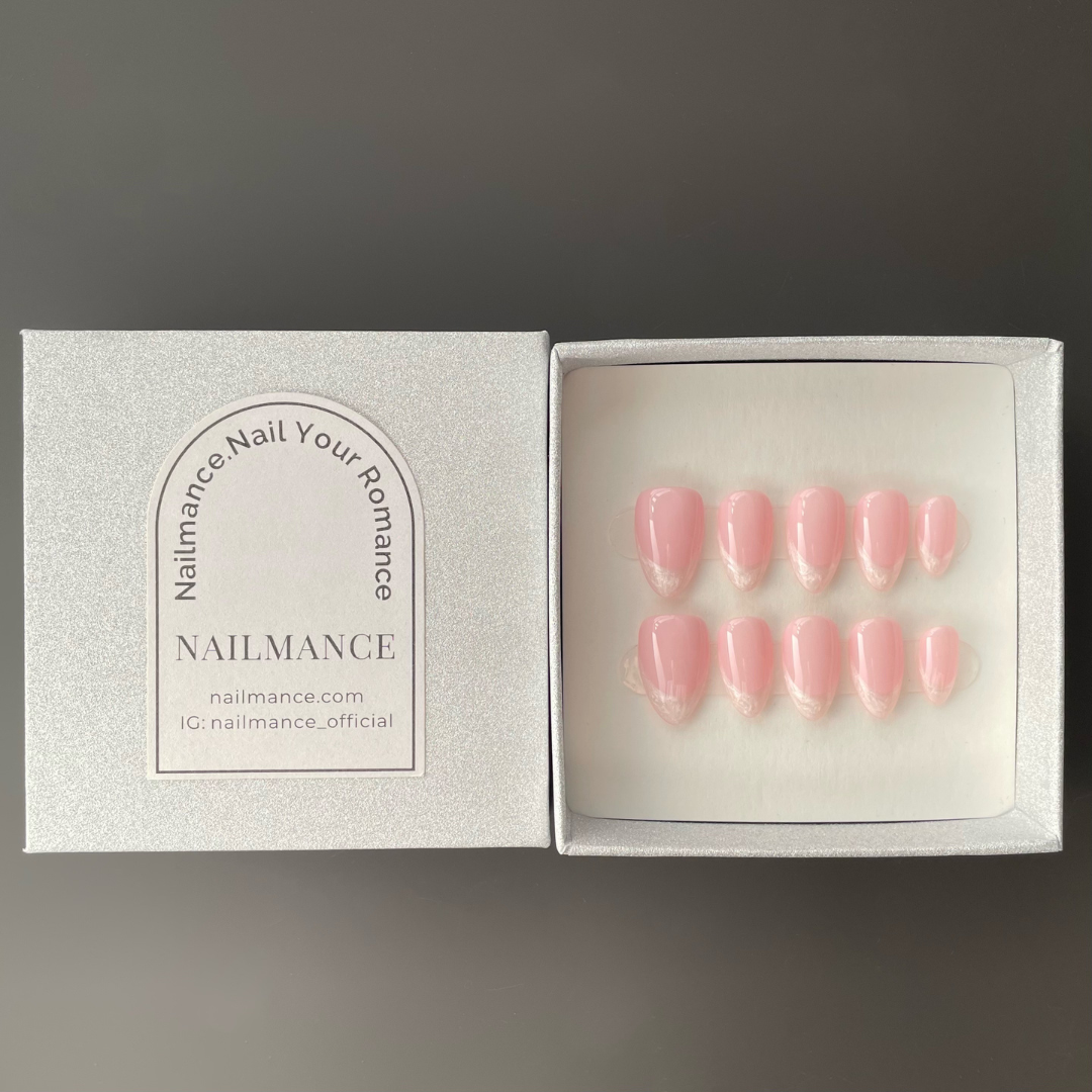 Vibrant Pink Satin French Press-On Nails - Pink Short Almond, presented in the signature NAILMANCE box