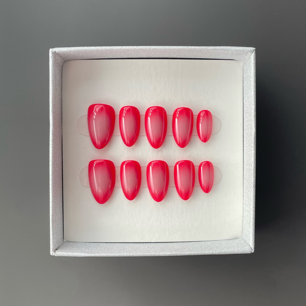 Radiant Pink Aura Nails - Flushed Glow Short Almond Press-On Nails with a soft, diffused glow