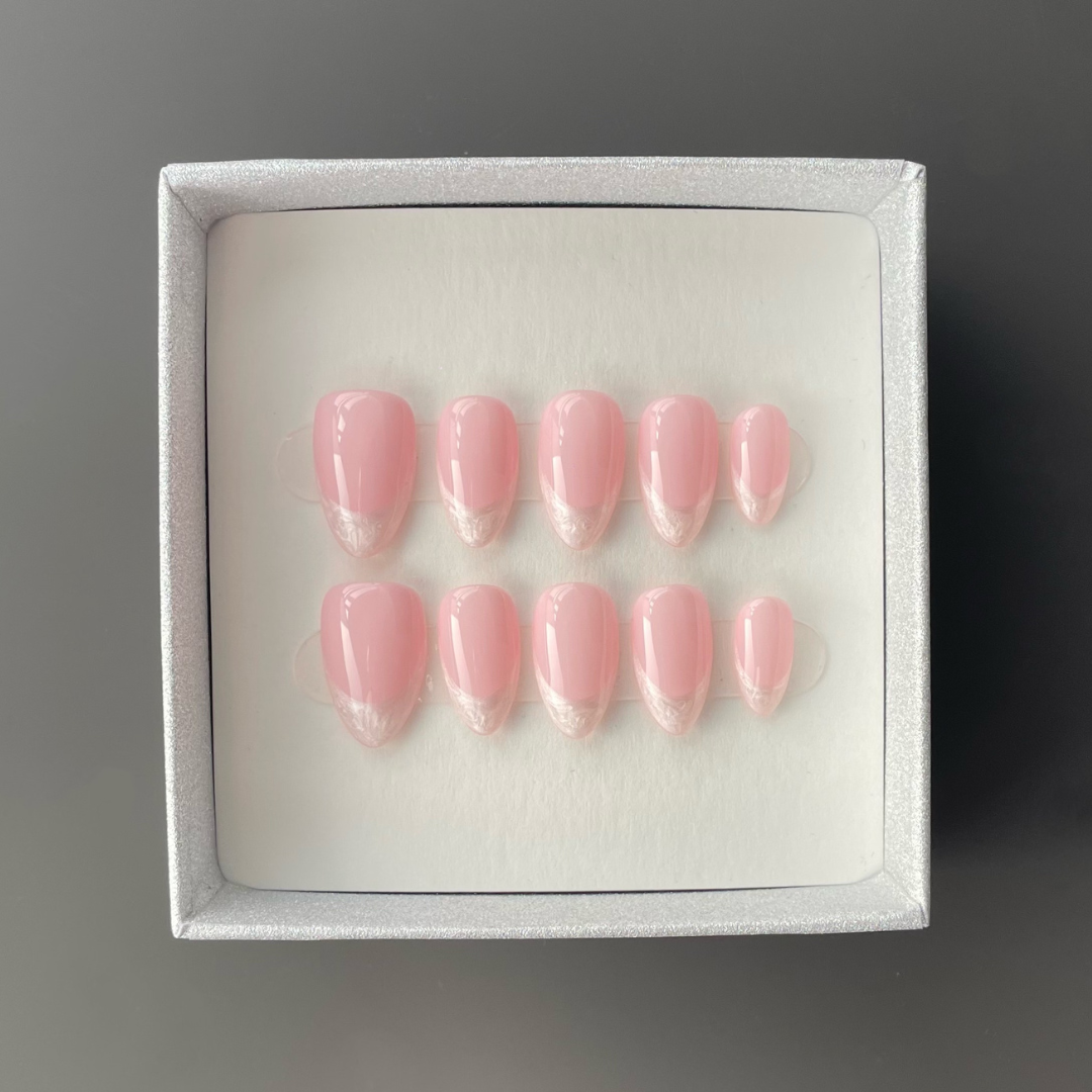 Vibrant Pink Satin French Press-On Nails - Pink Short Almond with soft satin glow